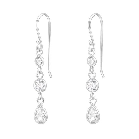 Sterling Silver Cubic Zirconia Dangle Earrings - Picture 1 of 10